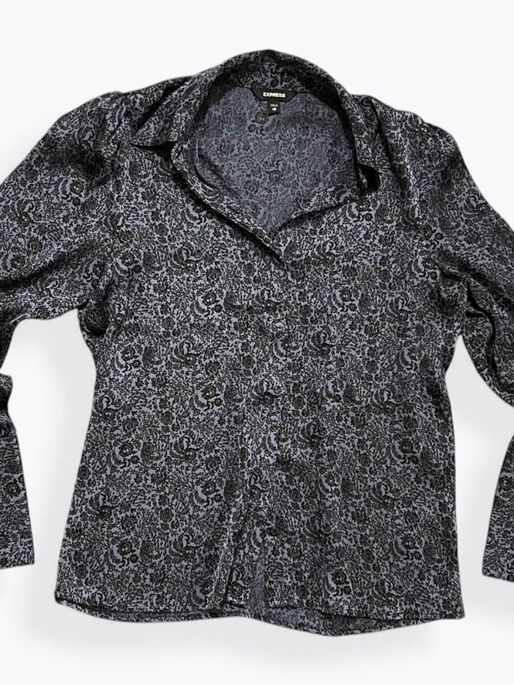 Express Women's Blue Black Paisley Floral Button Down Shirt